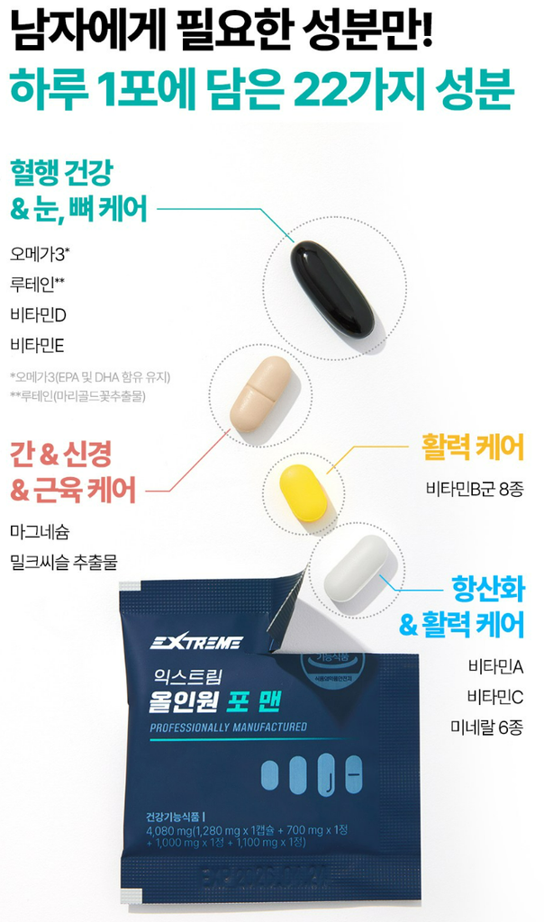익스트림 올인원 포 맨 멀티비타민 상품 소개 3 성분