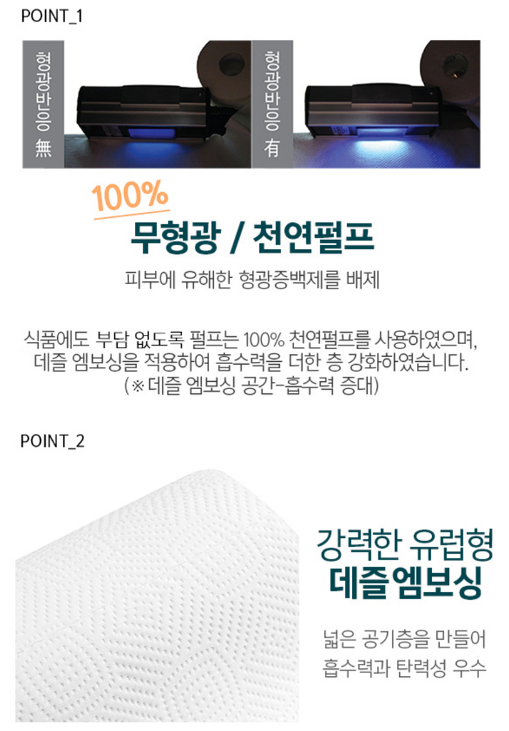 코멧 깨끗한 천연펄프 키친타올 150매, 8롤, 1개 상품 소개 3 포인트