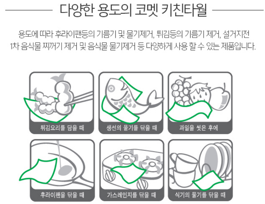 코멧 깨끗한 천연펄프 키친타올 150매, 8롤, 1개 상품 소개 5 다양한 용도