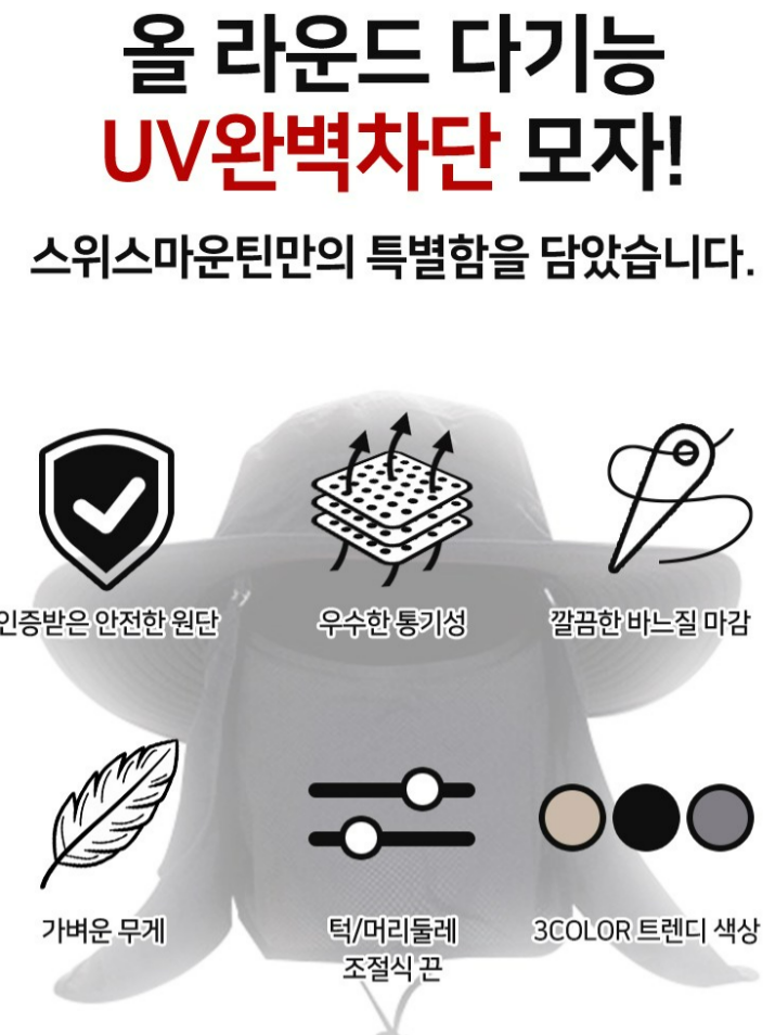 스위스마운틴 남녀공용 자외선 차단 모자 상품 소개 2 기능
