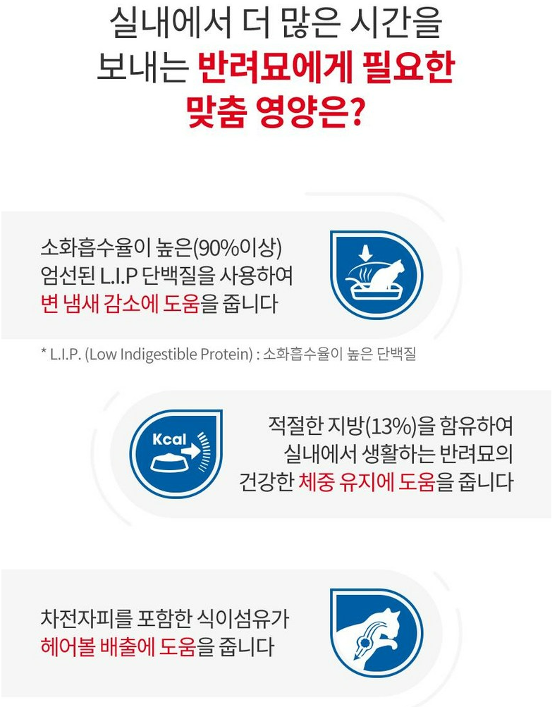 로얄캐닌 어덜트 고양이 인도어 건식사료 상품 소개 3 맞춤 영양