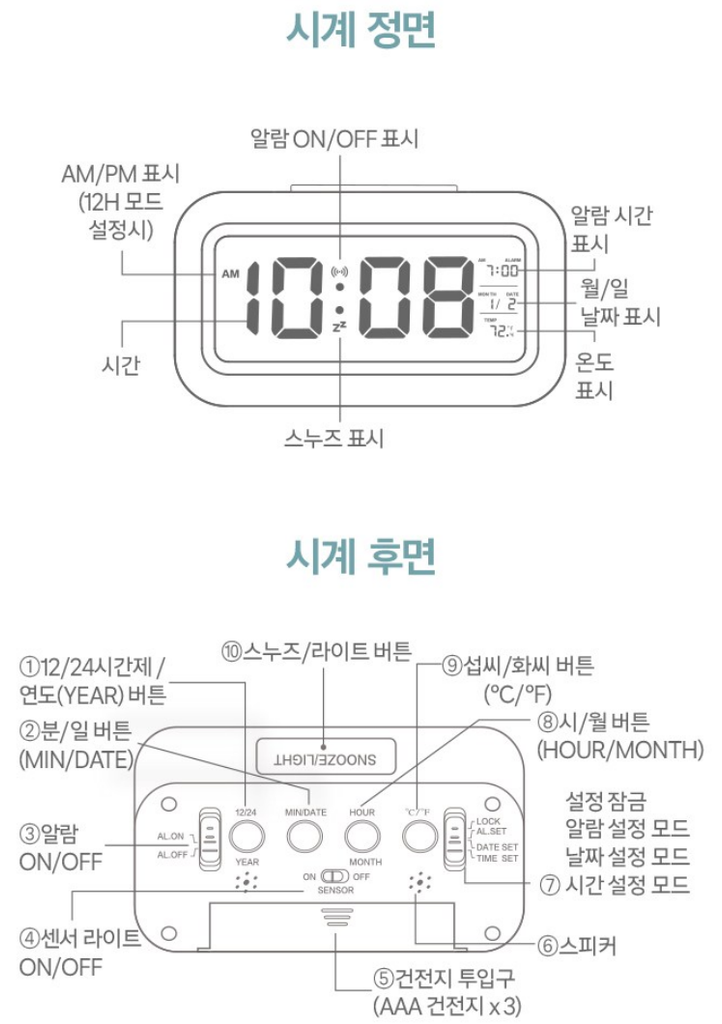 홈플래닛 디지털 탁상용 시계 상품 소개 8 시계 설명